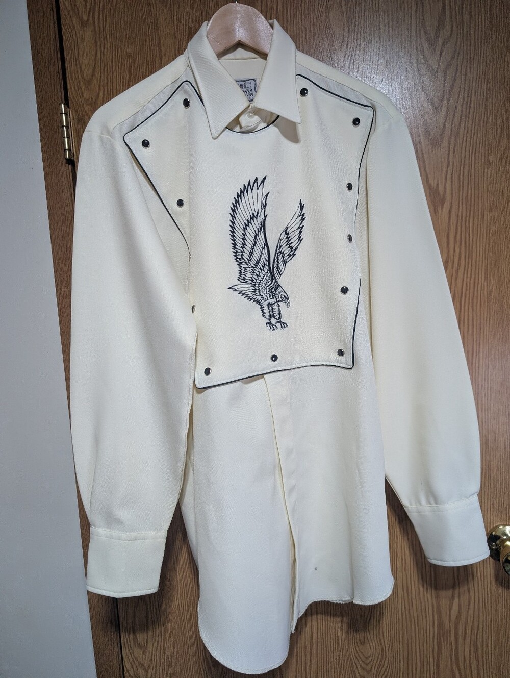 Vintage Men's H Bar C Ranchwear White Western Bib Shirt with Eagle Sz 16
